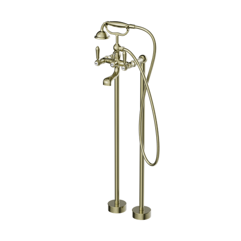 YORK FREESTANDING BATH SET WITH METAL HAND SHOWER AGED BRASS
