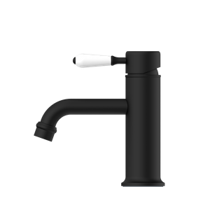 YORK STRAIGHT BASIN MIXER WITH WHITE PORCELAIN LEVER MATTE BLACK