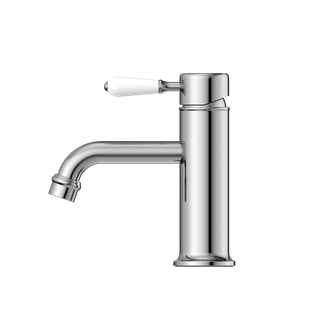 YORK STRAIGHT BASIN MIXER WITH WHITE PORCELAIN LEVER CHROME