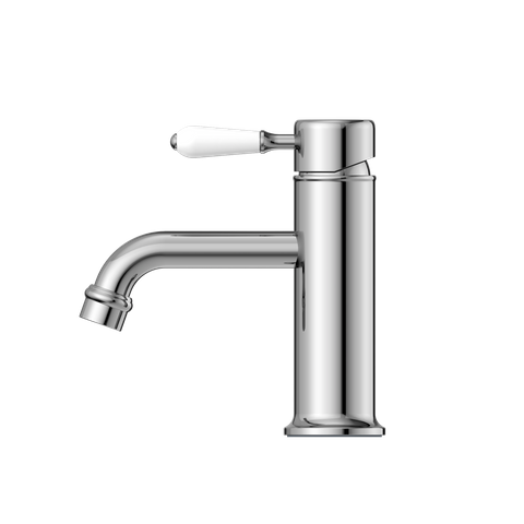 YORK STRAIGHT BASIN MIXER WITH WHITE PORCELAIN LEVER CHROME