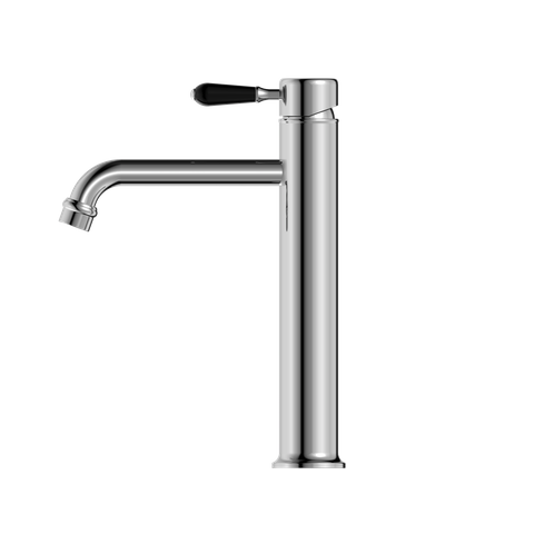 YORK STRAIGHT TALL BASIN MIXER WITH BLACK PORCELAIN LEVER CHROME