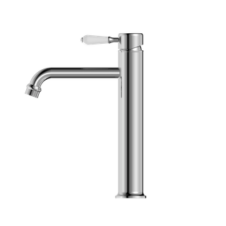 YORK STRAIGHT TALL BASIN MIXER WITH WHITE PORCELAIN LEVER CHROME