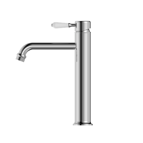 YORK STRAIGHT TALL BASIN MIXER WITH WHITE PORCELAIN LEVER CHROME