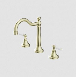 YORK BASIN SET WITH WHITE PORCELAIN LEVER AGED BRASS