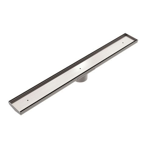 TILE INSERT V CHANNEL FLOOR GRATE 89MM OUTLET WITH HOLE SAW BRUSHED NICKEL