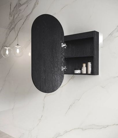 LED Noosa Pill Shape Shaving Cabinet Black Oak