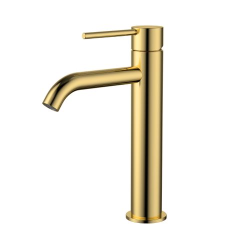 Star Mini Mid Rise Basin Mixer Curved Spout Pvd Polished Brass