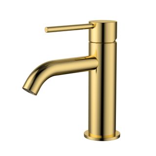 Star Mini Basin Mixer Curved Spout Pvd Polished Brass