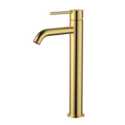 Star Mini High Rise Basin Mixer Curved Spout Pvd Polished Brass