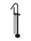 Round Freestanding Bath Spout and Hand Shower - Pinless Handle Matte Black