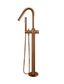 Round Freestanding Bath Spout and Hand Shower - Pinless Handle Lustre Bronze