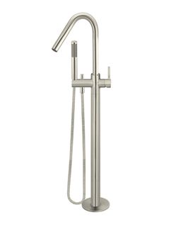 Round Freestanding Bath Spout and Hand Shower  Brushed Nickel