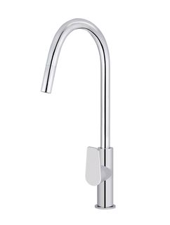 Round Piccola Pull Out Kitchen Mixer Tap - Paddle Handle Chrome