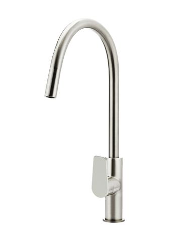 Round Piccola Pull Out Kitchen Mixer Tap - Paddle Handle Brushed Nickel