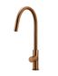 Round Piccola Pull Out Kitchen Mixer Tap - Pinless Handle Lustre Bronze