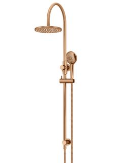 200mm Round Overhead Shower Rail, Three Function Hand Shower Lustre Bronze