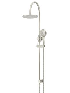 200mm Round Overhead Shower Rail, Three Function Hand Shower Brushed Nickel