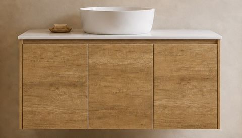 Clarke Natural Oak 1200 Wall Hung Timber Laminate Vanity