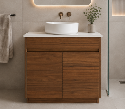 Clarke Walnut 750 Floor Mount Timber Laminate Vanity