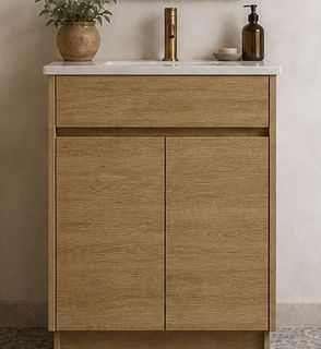 Clarke Natural Oak 600 Floor Mount Timber Laminate Vanity