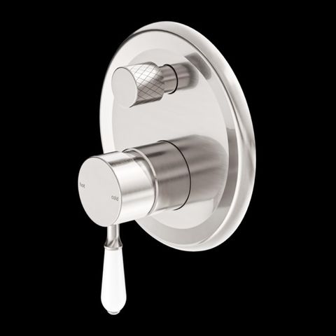 YORK SHOWER MIXER WITH DIVERTOR WITH WHITE PORCELAIN LEVER BRUSHED NICKEL