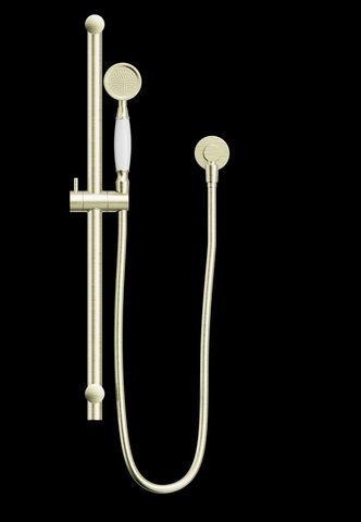 YORK SHOWER RAIL WITH WHITE PORCELAIN HAND SHOWER AGED BRASS