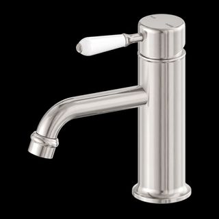 YORK STRAIGHT BASIN MIXER WITH WHITE PORCELAIN LEVER BRUSHED NICKEL