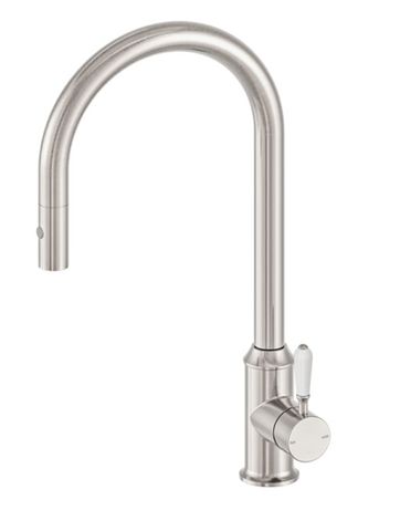 YORK PULL OUT SINK MIXER WITH VEGIE SPRAY FUNCTION WITH WHITE PORCELAIN LEVER BR