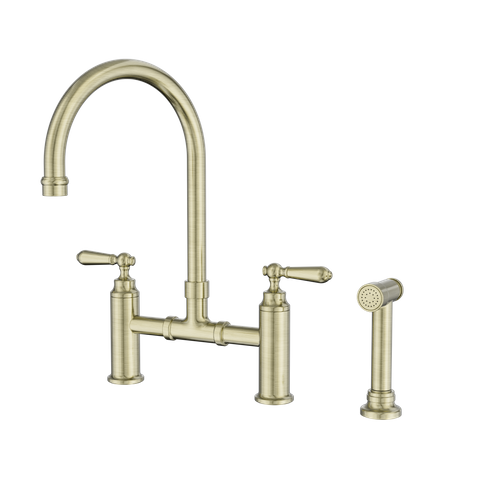 York Bridge Kitchen Set With Hand Spray Aged Brass