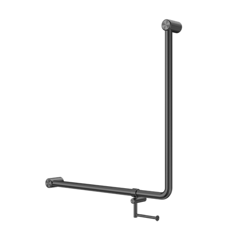 MECCA CARE 32MM 90 DEGREE BENT TUBE GRAB RAIL 750X750MM WITH TOILET ROLL HOLDER