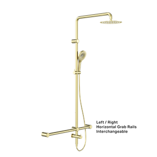 MECCA CARE 32MM T BAR GRAB RAIL 1100X750MM TWIN SHOWER SET BRUSHED GOLD