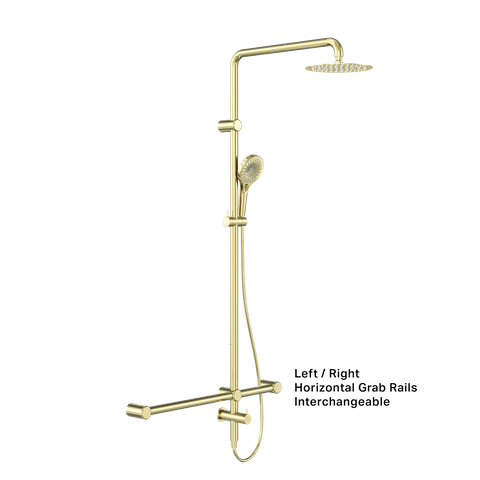 MECCA CARE 32MM T BAR GRAB RAIL 1100X750MM TWIN SHOWER SET BRUSHED GOLD