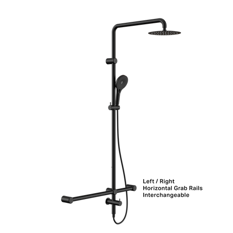 MECCA CARE 32MM T BAR GRAB RAIL 1100X750MM TWIN SHOWER SET MATTE BLACK