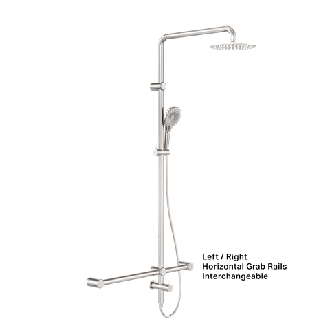 MECCA CARE 32MM T BAR GRAB RAIL 1100X750MM TWIN SHOWER SET BRUSHED NICKEL