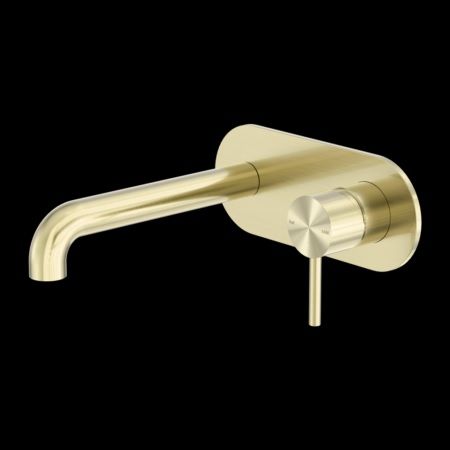 ZEN SS316L WALL BASIN/BATH MIXER 230MM SPOUT BRUSHED GOLD