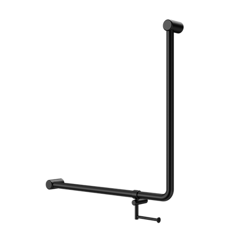 MECCA CARE 32MM 90 DEGREE BENT TUBE GRAB RAIL 750X750MM WITH TOILET ROLL HOLDER