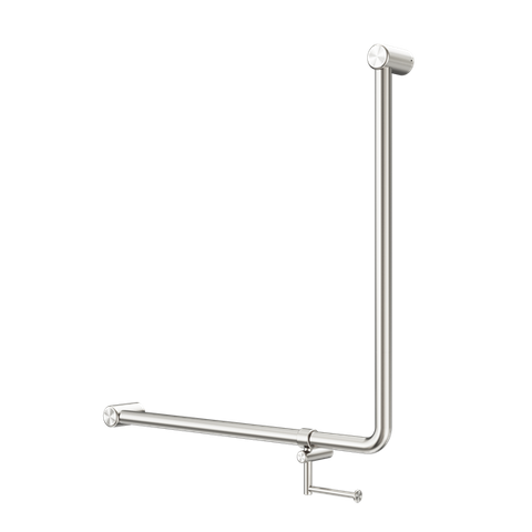 MECCA CARE 32MM 90 DEGREE BENT TUBE GRAB RAIL 750X750MM WITH TOILET ROLL HOLDER