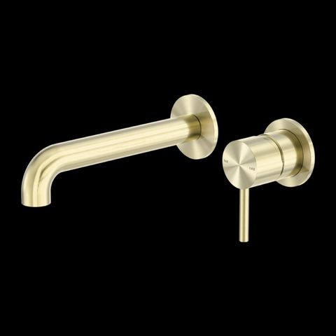 ZEN SS316L WALL BASIN/BATH MIXER SEPARATE BACK PLATE 230MM SPOUT BRUSHED GOLD