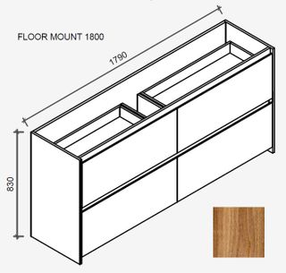 Amelia Tasmanian Blackwood Timber Floor Mount Vanity 1800 Cabinet Only (Grey Interior)