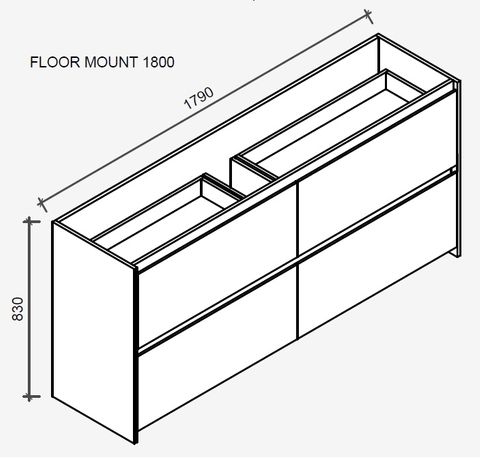 Amelia Australian Blackbutt Timber Floor Mount Vanity 1800 Cabinet Only (Grey Interior)