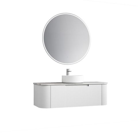 Petra 1200 Wall Hung Curved Matte White Vanity With Cato Stone Top