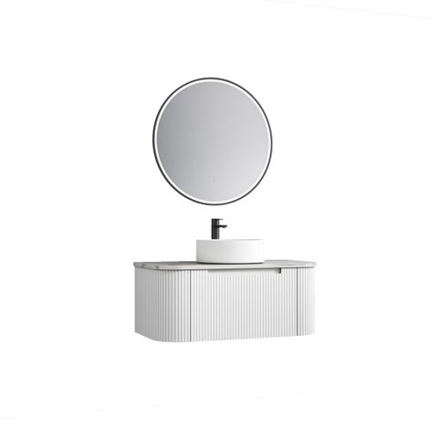 Petra 900 Wall Hung Curved Matte White Vanity with Cato Stone Top