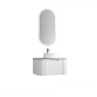 Petra 750 Wall Hung Curved Matte White Vanity with Cato Stone Top