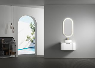 Petra 750 Wall Hung Curved Matte White Vanity with Flat White Stone Top