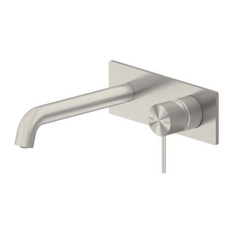 Mecca Brushed Nickel Wall Basin Mixer 185mm Spout