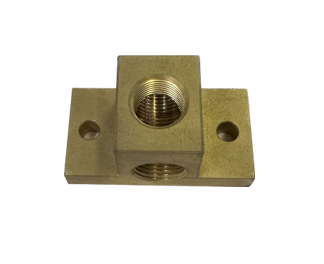 Brass Elbow Block with 3 x 3/8" BSP ports.