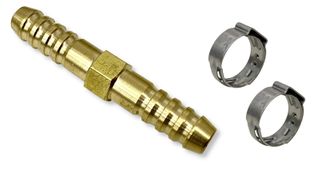 3/8" (10mm) Barped Hose Joiner with two SS Clamps