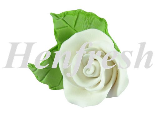 SI Single Tea Rose with 2 Leaves White 144