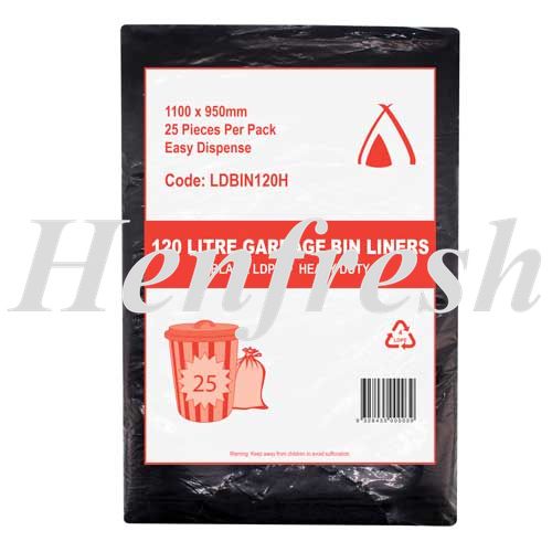 TP Garbage Bin Liners HD Black 120lt LDPE (100)