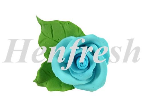 SI Sngle Tea Rose with 2 Leaves Blue 144